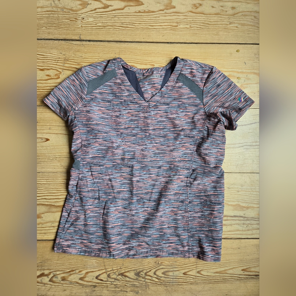 Scrubletics Gray & Coral V-Neck Scrub Top Size L